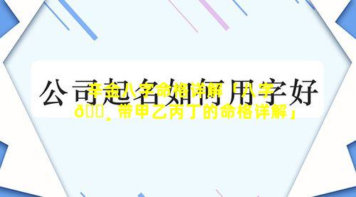 辛金八字命格详解「八字 🌸 带甲乙丙丁的命格详解」